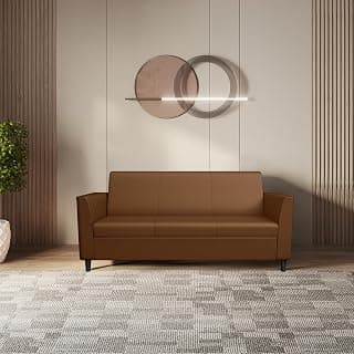 Interio by Godrej Sofa Emperor 3 Seater Synthetic Leather Sofa for Living Room, 1-Year Warranty, Solid Wood, Toffee, Brown