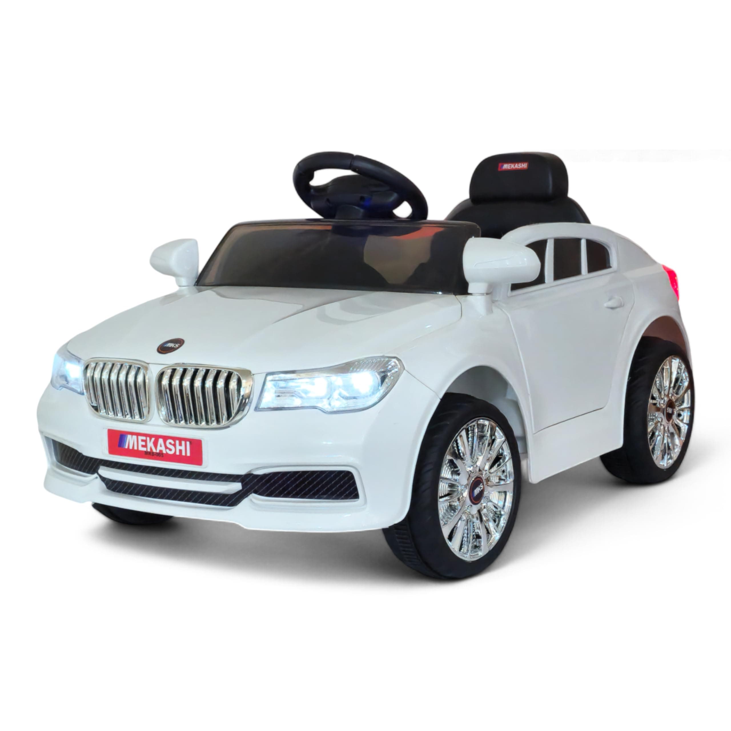 MEKASHI Electric Ride-On Car for Kids 1-4 Years, 12V Battery, Remote Control, 3 Speed, LED Lights, Bluetooth, White