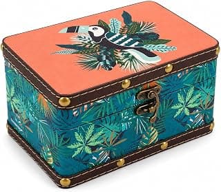 Chumbak Tropical Jungle Engineered Wood Jewellery Box for Women | Decorative Storage & Keepsake Organiser | Trinket Box Gift for Her | Boho Printed Wooden Box