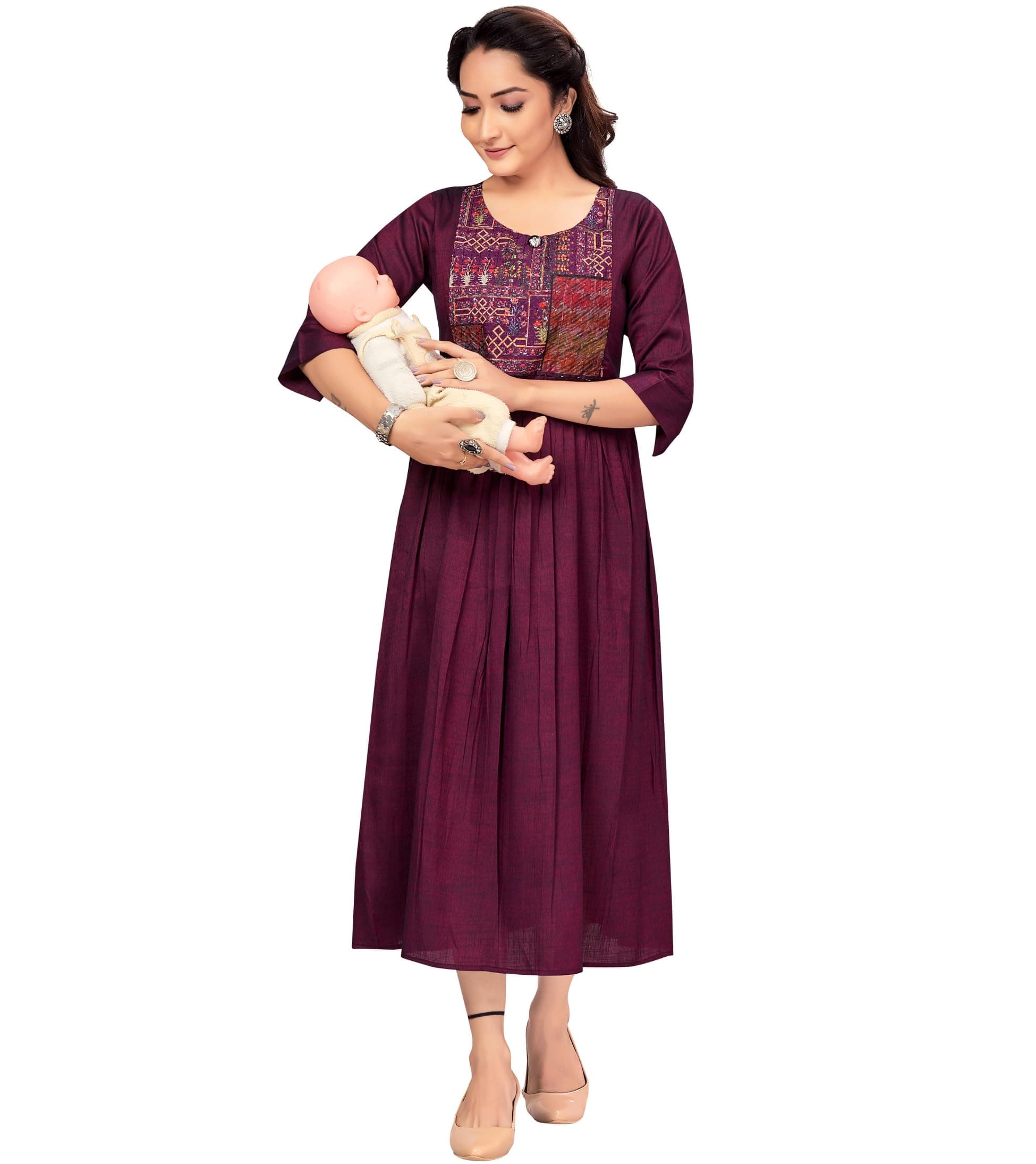 RITIJYA Feeding Kurtis for Women with Zip | Maternity Gown Pregnancy Dress for Nursing Mothers | Viscose Rayon | Stylish & Comfortable | S to 4XL | Maternity Wear Feeding Dress Tops