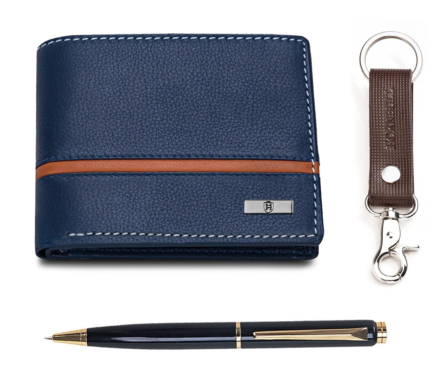 HORNBULL Denial Leather Wallet, Keyring and Pen Combo Gift | Wallets Men with RFID Blocking | Mens Wallet Combo Gift (PN150)