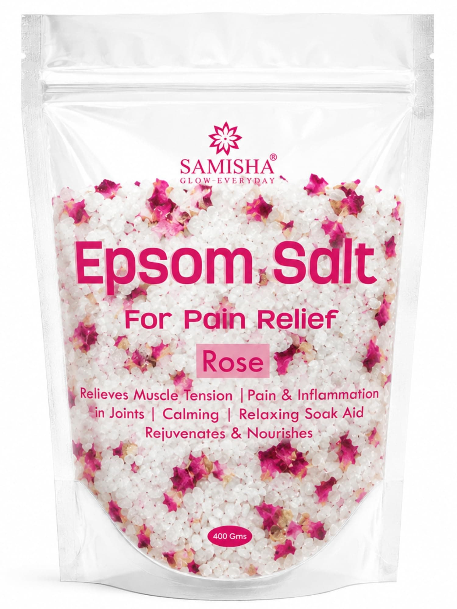 Epsom Salt Rose – Foot Soak & Bath Salt for Pain Relief, Relaxation & Skin Care | Rose Scented Epsom Salt for Foot & Body | 400 Gram (Pack of 2)