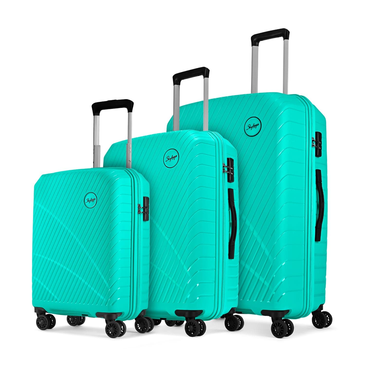 Skybags Streax | Set of 3 (Cabin+Medium+Large) Trolley Bag, 55+66+76 Cm Hardside Luggage | 8 Wheels Spinner, Combination Lock | Polypropylene | Suitcase | 5 Year International Warranty | Turquoise