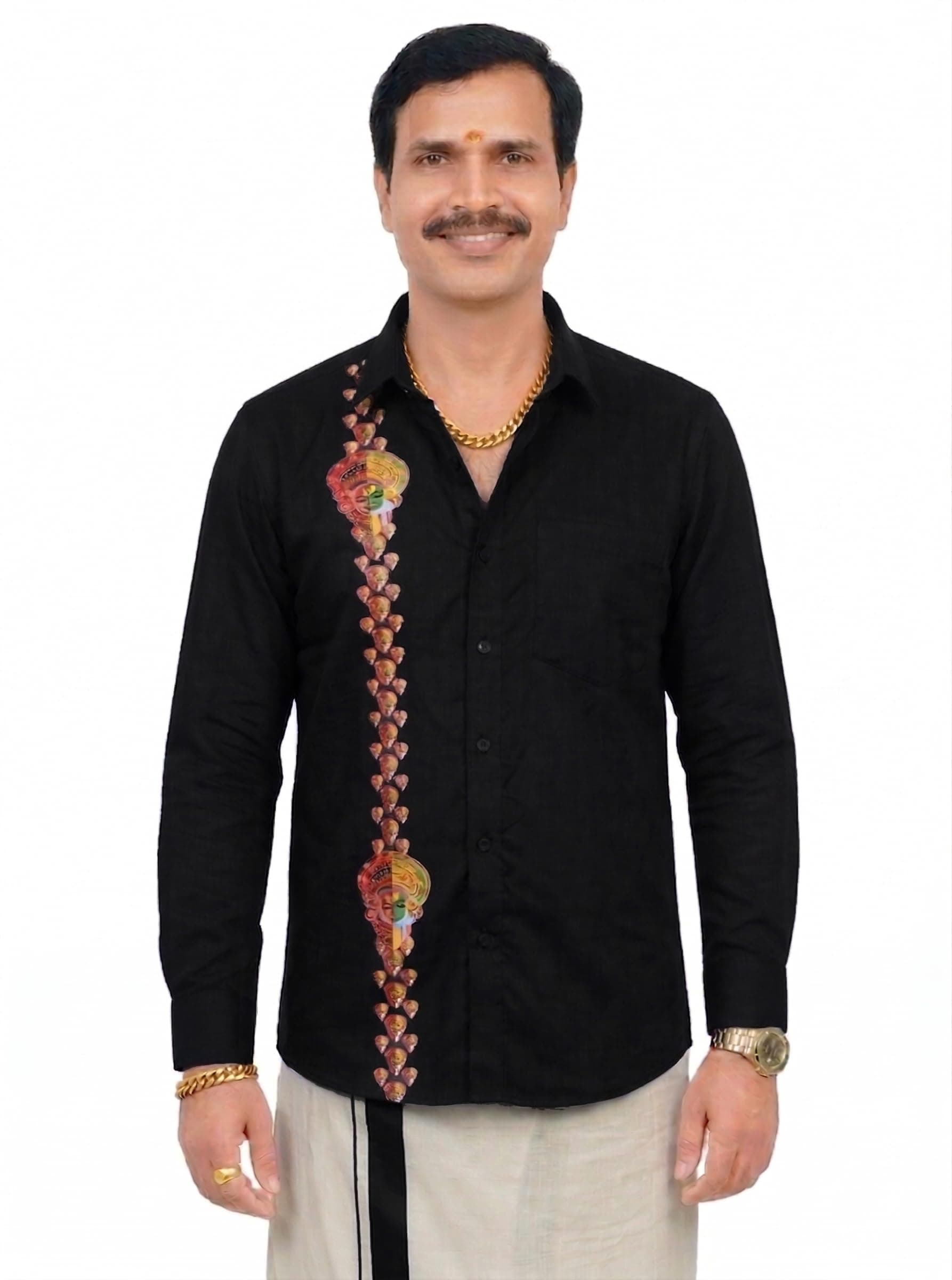 YETTALAN® Men's 100% Cotton Kerala Traditional Printed Full Sleeve Color Shirt Vishu, Onam Festivals, Marriage Ceremonies & Special Occasions