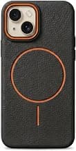 amazon basics Luxury MagSafe Compatible Leather Texture Back Cover for iPhone 13 | Raised Camera Protection | Slim Fit Shockproof Case with Metallic Accents (Black)
