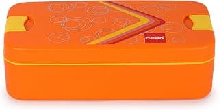 CELLO Food Mate Snap Lock Plastic Lunch Box, 713ml, Orange | 2 Compartment with 2 Side Lock for School Kids and Adults | Leak-Proof Snacks Tiffin Box for School Kids, Office, Picnic & Travelling
