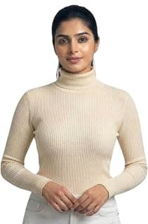 Generic Women's Ribbed Turtleneck Top – Full Sleeve High Neck Winter T-Shirt | Slim Fit Casual Stylish Stretchable Top | Trendy Highneck Tops for Women Stylish