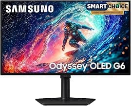 Samsung 27" Odyssey QD-OLED G6 Gaming Monitor(Smartchoice) | QHD 2560 x 1440| 240 Hz| 0.03ms | Ergonomic Stand | Pantone Validated| Glarefree | TrueBright 300| G-Sync| Free Sync| LS27HG612SWXXL| Black