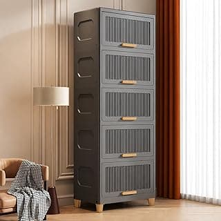 Mevigo Plastic Wardrobe – 5 Tier Cupboard for Storage, Almirah for Clothes, Plastic Cabinet for Storage Box, Wardrobe Organizer for Storage for Kitchen/Bedroom/Living Room -Grey