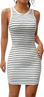 Aahwan Women White Mini Striped Casual Sleeveless Round Neck Tank Dress