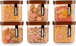 Nayasa Fusion 550 ml BPA Free Food Grade Airtight Kitchen Storage Stackable Containers - Set of 6 | Brown
