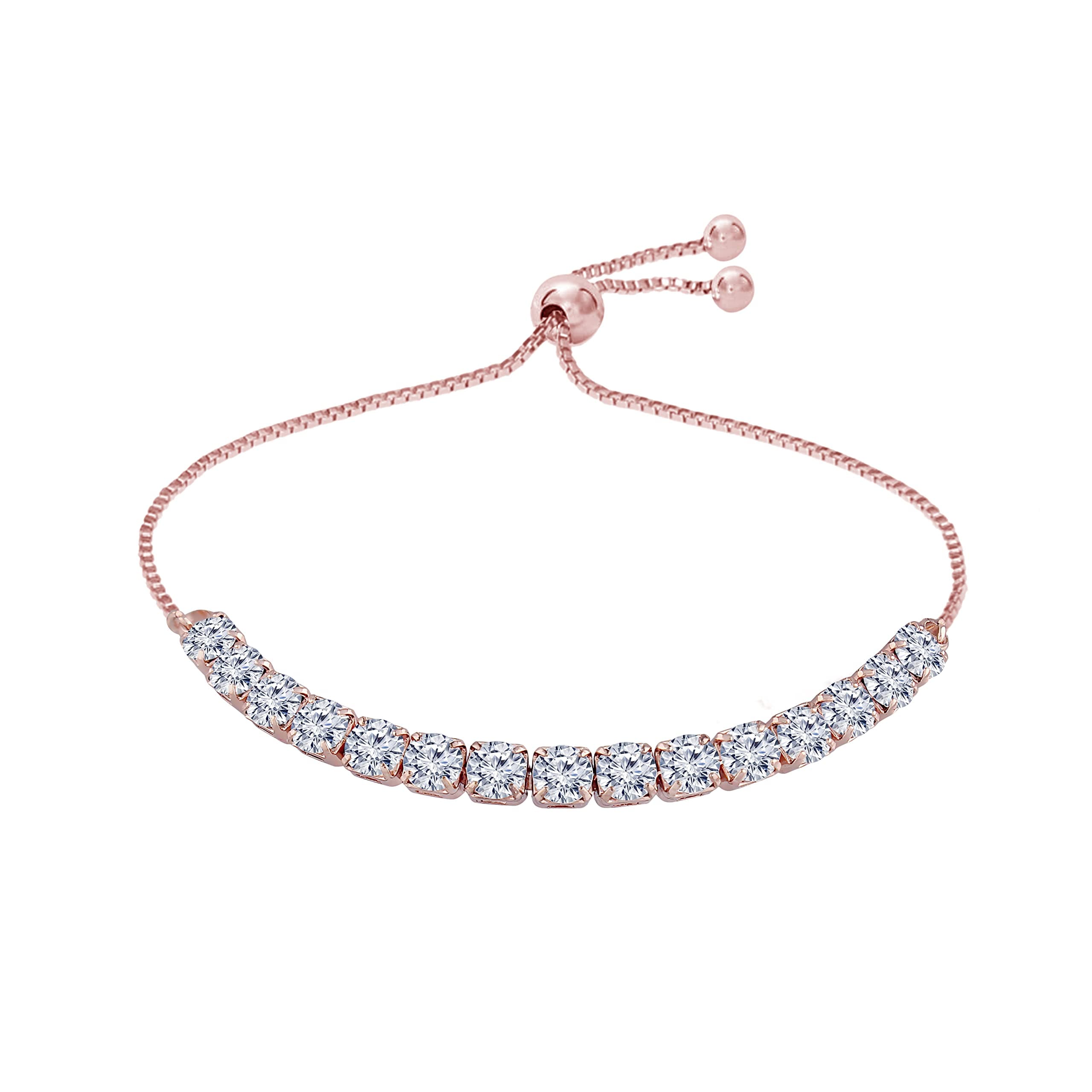 I Jewels Stylish Rose Gold Plated Cubic Zirconia American Diamond Mother's Day Special Adjustable Bracelet For Women