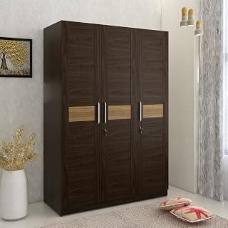 HomeTown Magnum Engineered Wood Three Door Wardrobe in Urban Walnut Colour