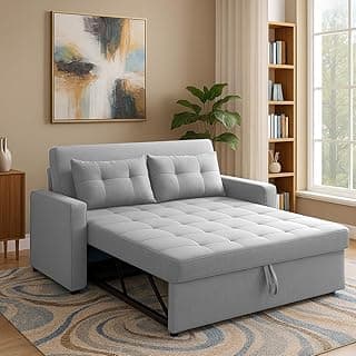 Casaliving Treshta 2 Seater Pull-Out Premium Fabric Sofa Cum Bed Sofa Set for Living Room (Grey Fabric Color) Premium Fabric Sofa Set for Living Room Sofa