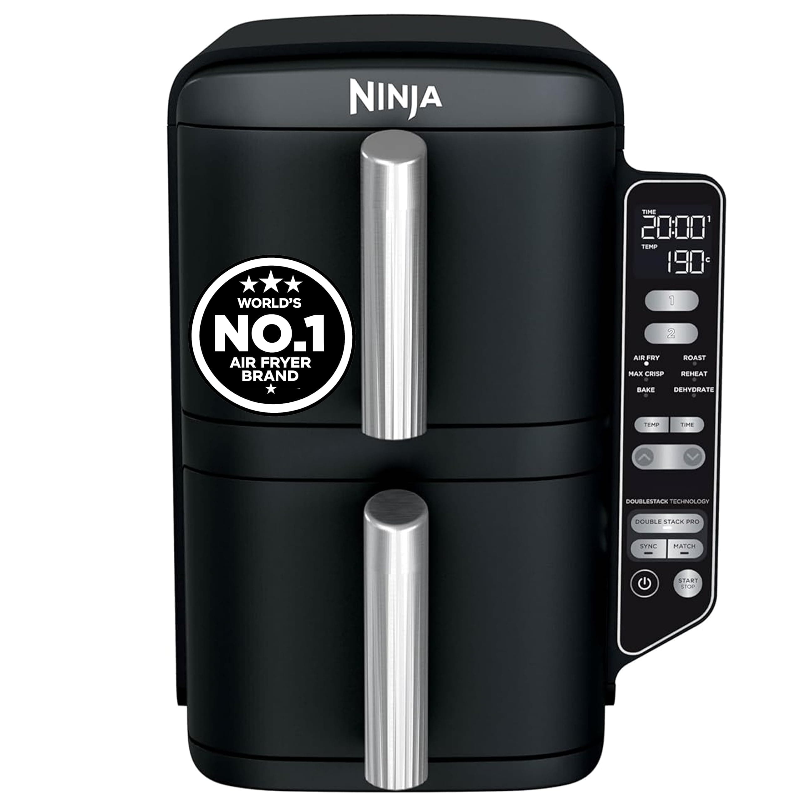 Ninja Double Stack Dual Zone Digital Air Fryer SL300IN | 2470W| Cook 4 Foods at Once |7.6L Family Size Vertical Design | 6 Cooking Functions | Oil-Free Fryer | Black