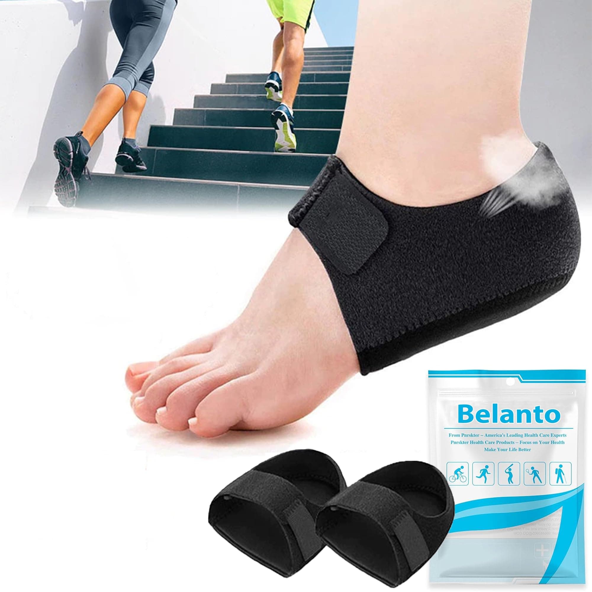 Belanto Heel Pain Relief Pad, Plantar Fasciitis Foot Support Silicon Gel Heels Cushion for Men and Women, 1 Pair Black Gel Heel Cups for Ankle Pain, Heel Spur, Achilles Tendonitis