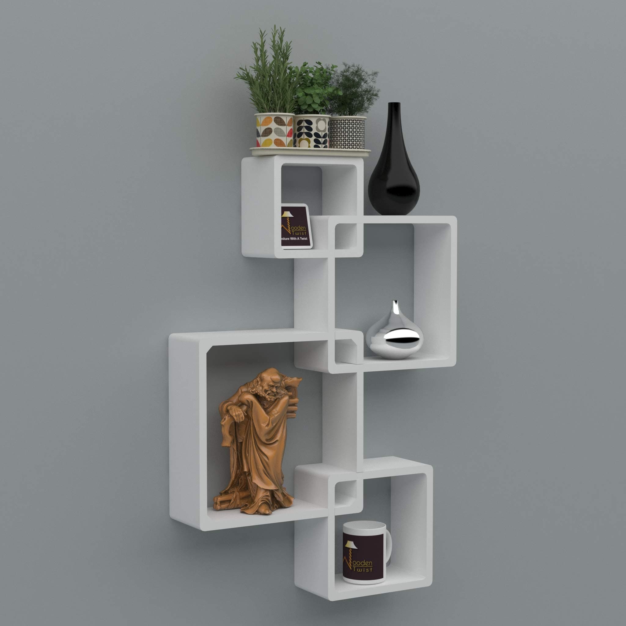 Onlineshoppee Engineered Wood Rafuf Intersecting Floating Wall Shelf with 4 Shelves (Standard, White)