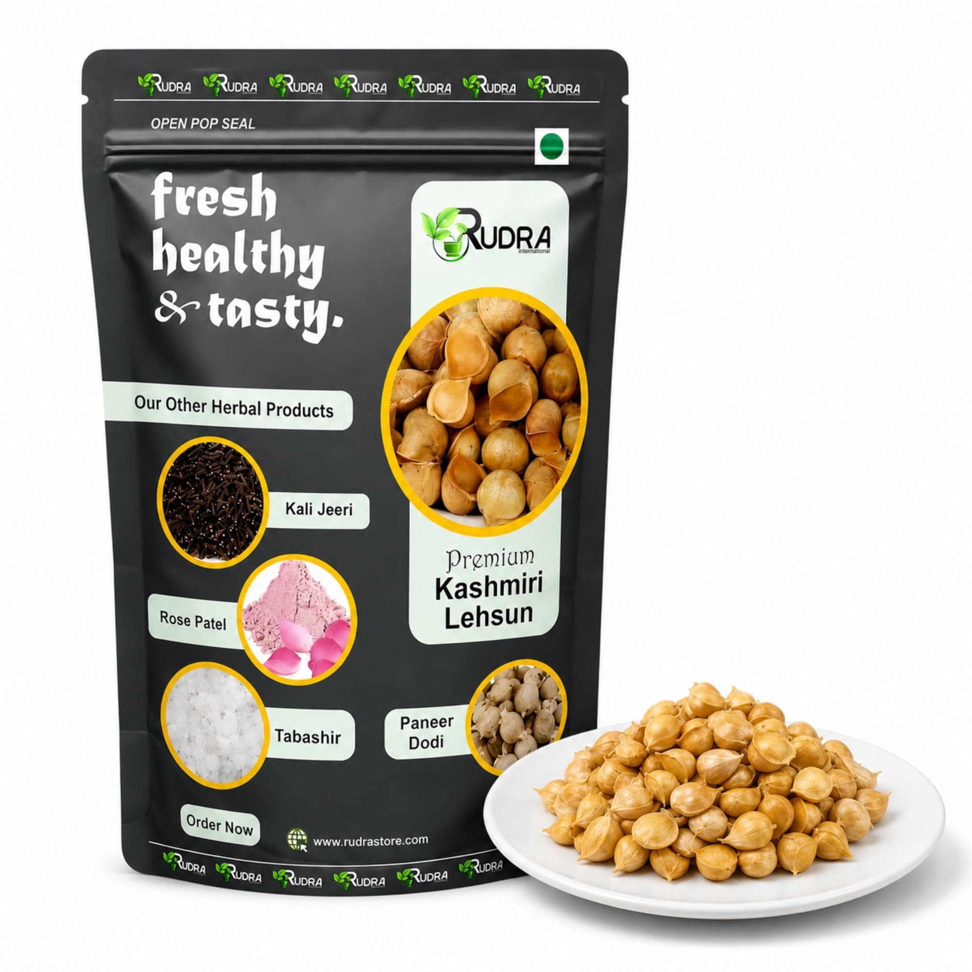 Rudra International Kashmir Organic Single Clove Garlic, Grade A, 100g | Organic Kashmir Single Clove Garlic,Grade A Quality,Naturally Aromatic and Easy to Use, Ideal for Everyday Cooking, 100g Pack