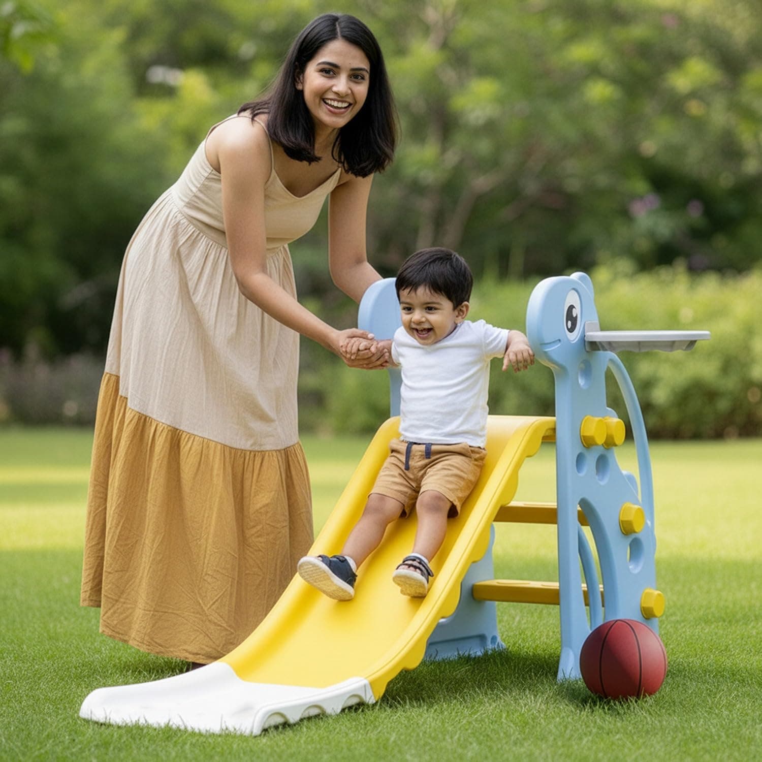 Lifelong Giraffe Kids Slide with Basketball (2–5 Yrs) | Tall Indoor Outdoor Smooth Slider with Basketball Hoop | Safe Climbing Steps with Rounded Edges, Anti-Skid, BIS Certified for Toddlers (LLCKS02)