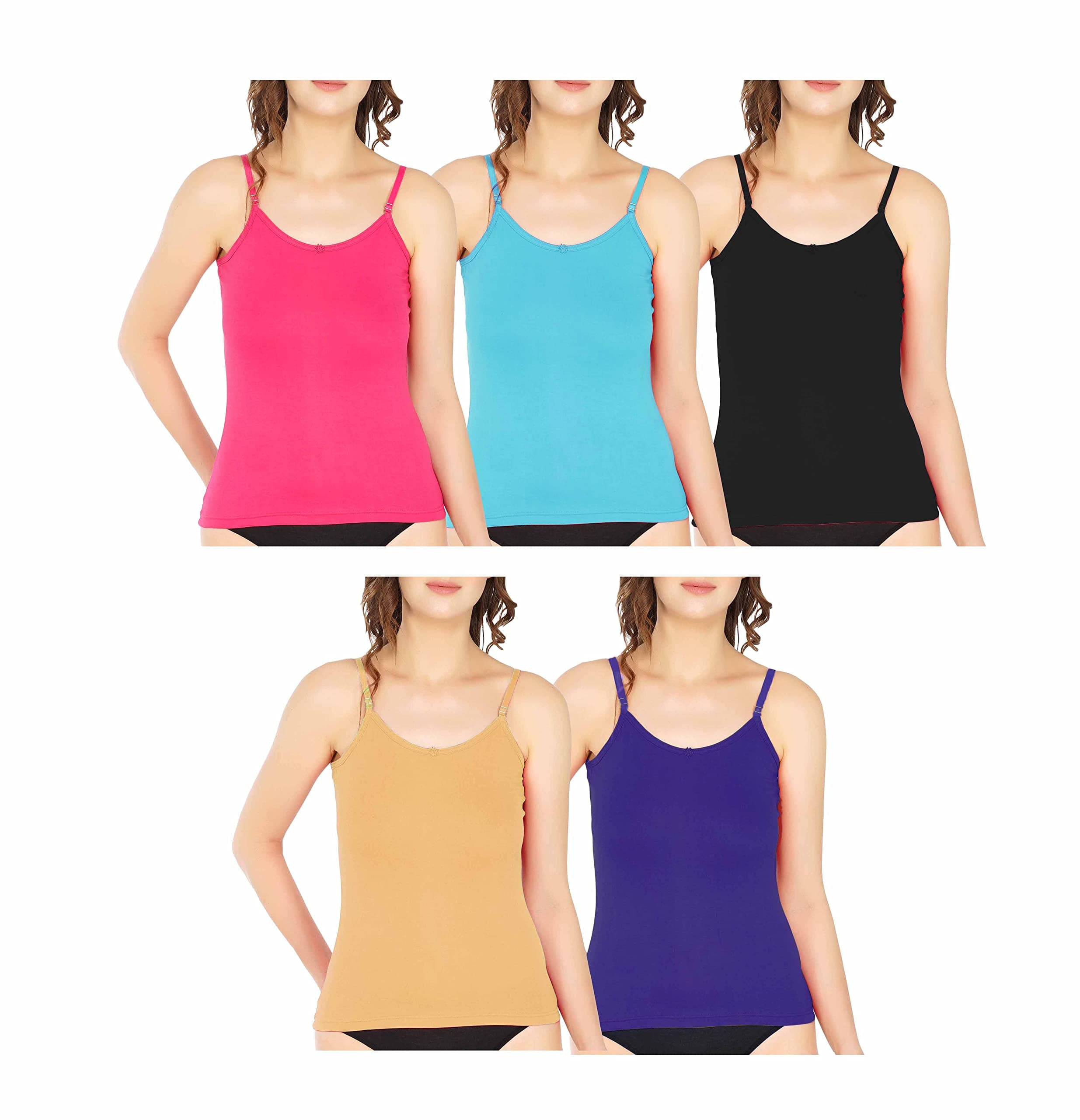 Wearville Women's Adjustable Strap 100% Cotton Camisole Ladies Slips(Combo Pack of 3)-Color May Change