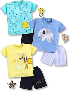 Toonyport Boys Summer 3 Packs Of T-shirts and Shorts Combo Set (Multicolors)