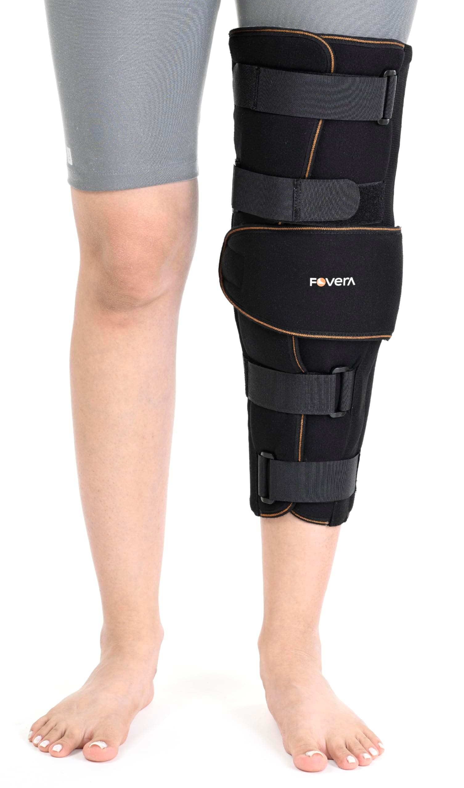 FOVERA Knee Immobilizer Brace for Knee Support – Stabilizer Splint for Dislocation, Ligament Tear, & Injury Recovery with Wraparound Design & 5 Adjustable Straps for Men & Women (M)