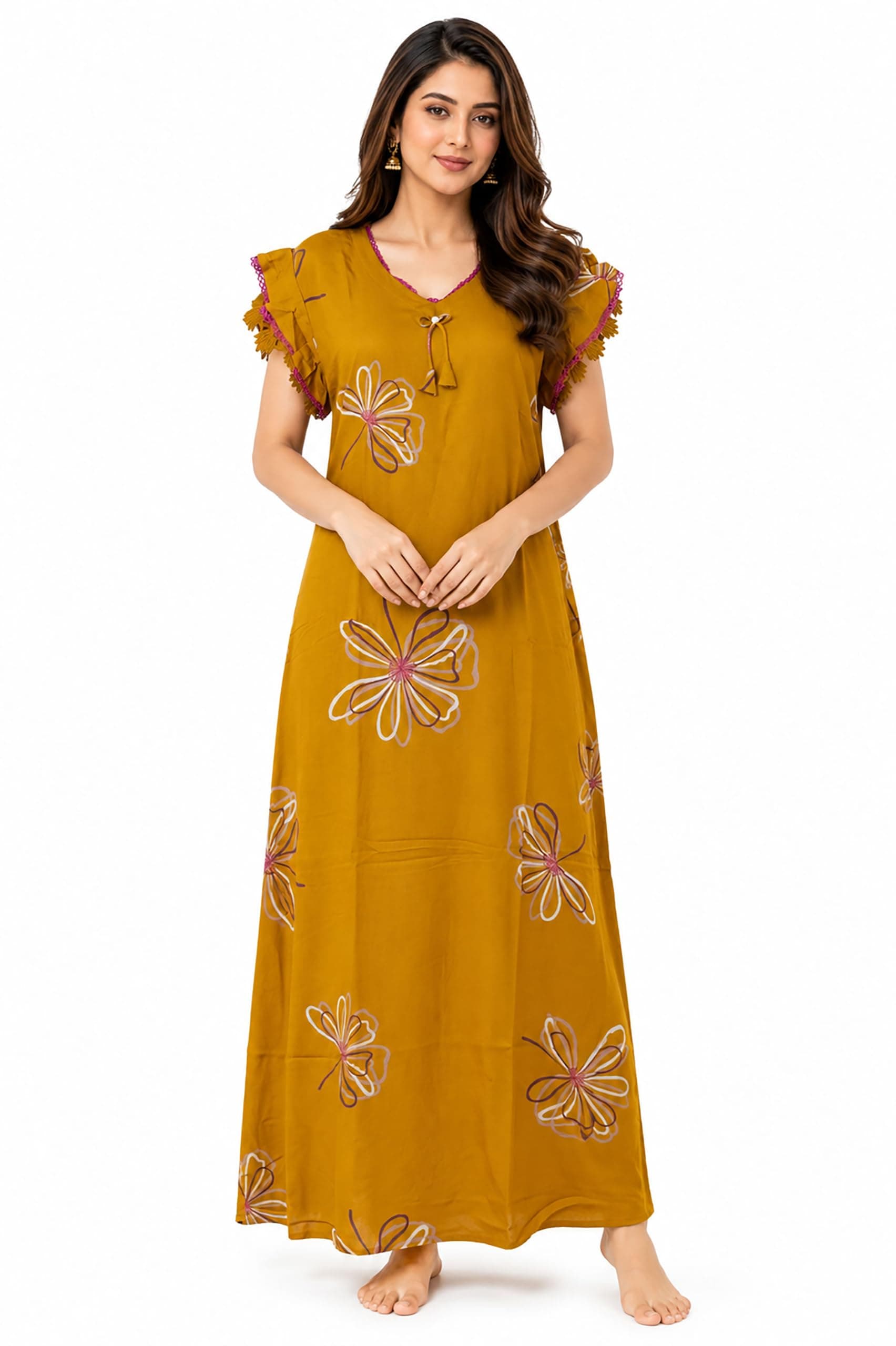 Orchid Elegance Nighty| Nighty for Women Stylish| Night Gown for Women Stylish| Alpine Nighty for Women| Full Length Maxi Style| Soft & Breathable Fabric| Embroidered Yoke|