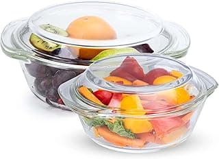 AGARO Elite Borosilicate Glass Casserole with Lid, Set of 2, 700ml & 1000 ml, Serving Bowl, Kitchen, Oven & Microwave, Dishwasher and Freezer Safe, Scratch Resistant, Transparent.