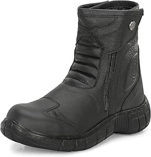 Eego Italy Rider-1, Water Resistant Biker boot/Motorcycle riding boot, real leather upper & anti slip sole with steel toe protection, padded in socks, 3M Reflectors,lace free and walkable with shin and ankle protection_RIDER-1-BLACK-10