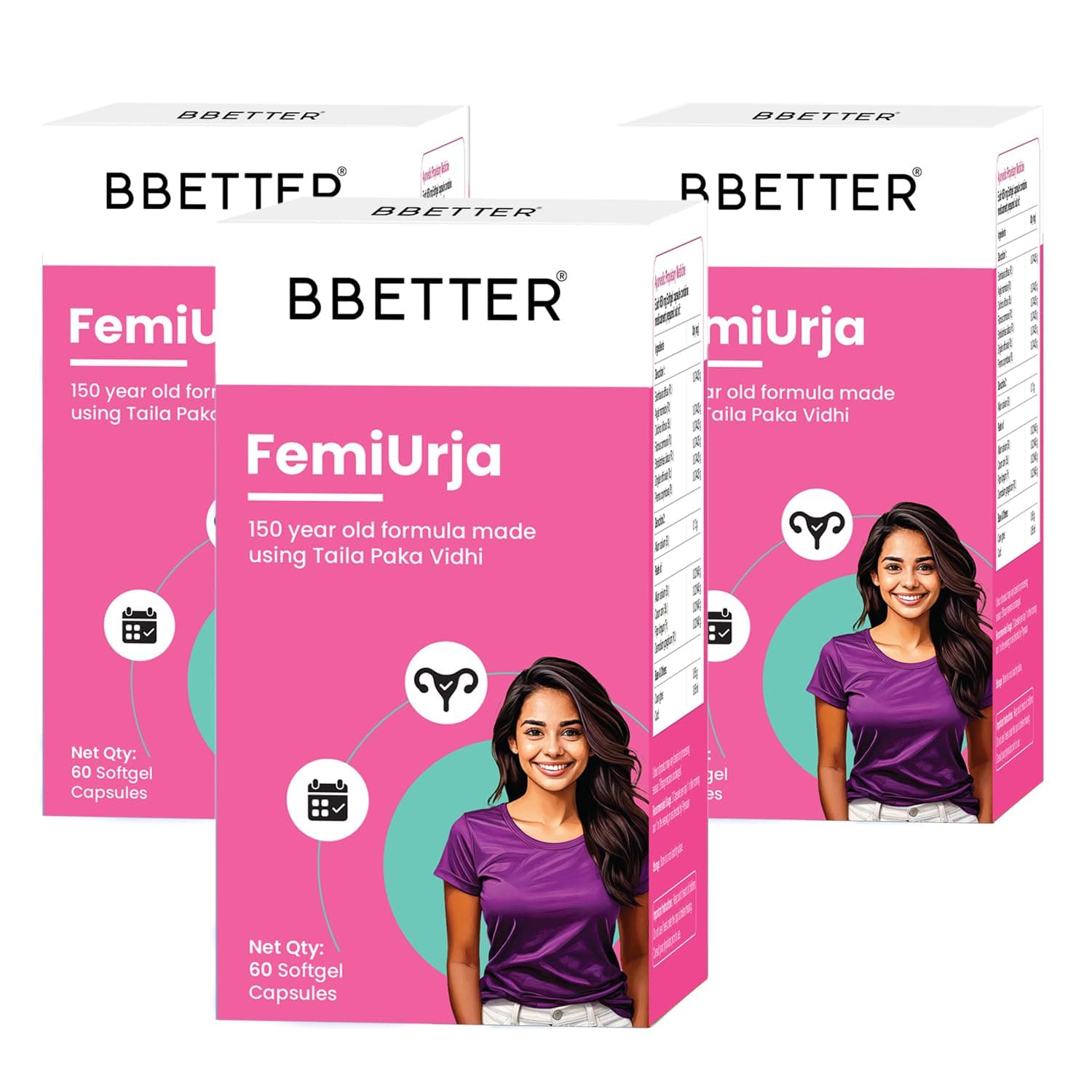 BBETTER FemiUrja | Ayurvedic Menstrual Health Support with Saptasaram Ghrutham – Hormonal Balance, PMS Relief & Digestive Support – 180 Softgels