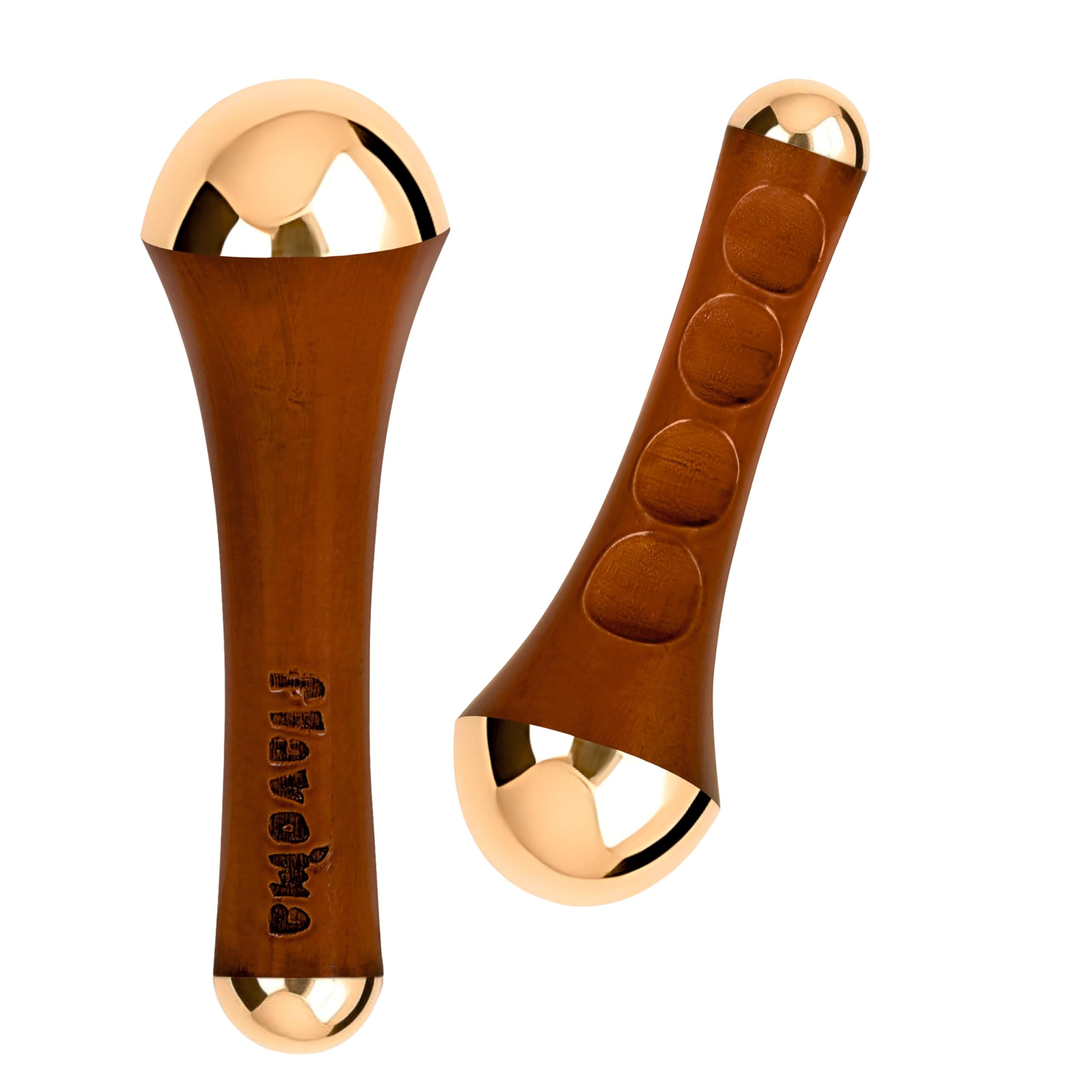 Flavoma Traditional Ayurvedic Dual Side Kansa Wand Massage Tool | Teak Wooden Handle With Both Side Bronze Metal Dome, Natural Brown | Massage for Back, Neck, Shoulders & Legs