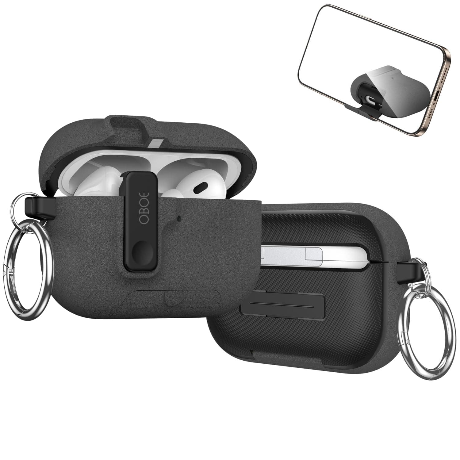 Oboe Aegis Case 'Compatible with' Apple Airpods Pro 3 Case Full Protection Cover with Phone Stand, Magnetic Lock & Keyring (Stone Grey) [AIRPODS & Charging CASE NOT Included]