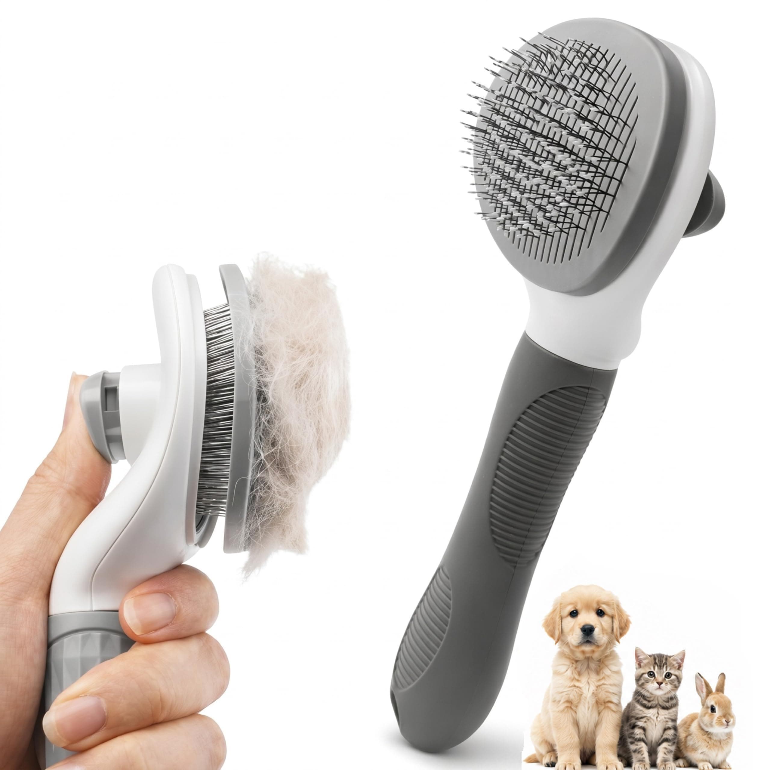 Petola Dog and Cat Hair Brush with Self-Cleaning Button – Pet Grooming Brush for Shedding and Massage with Soft Grip Handle and Beaded Bristles for Cats and Dogs, 6-Month Warranty - India
