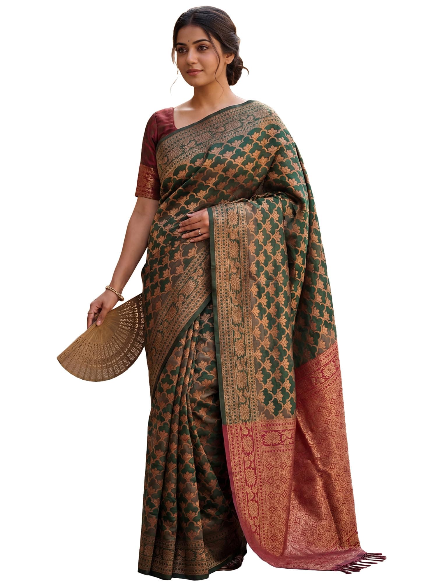 AKHILAM Women's Georgette Embellished Designer Saree With Unstitched Blouse Piece