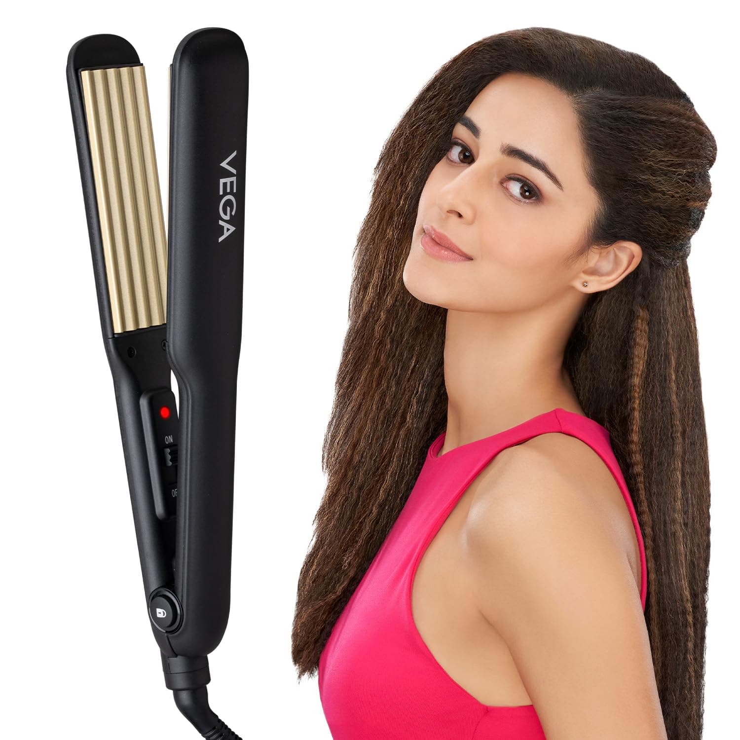 VEGA Classic Hair Crimper with Quick Heat Up & Ceramic Coated Plates, Power Indicator Light, Easy Lock System, Travel Friendly, Salon Finish for Women, All Hair Types, (VHCR-01), Black