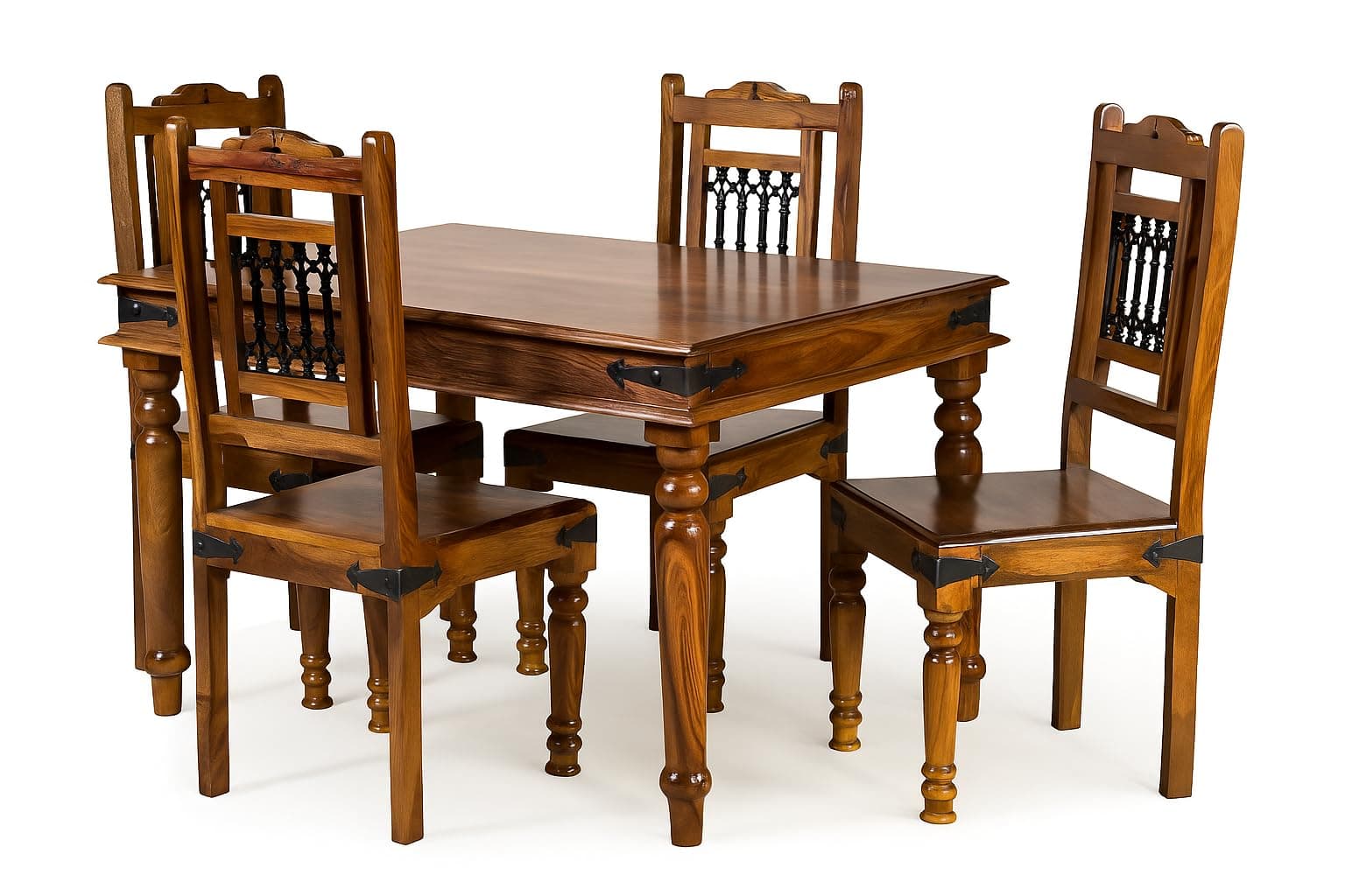 SHREE JEEN MATA ENTERPRISES™ Solid Sheesham Wood 4 Seater Dining Table Set |Premium Wood Table & Chairs|Handcrafted Wooden Dining Set for Home & Kitchen | Natural BrownFinish