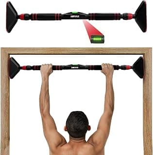 Wall Mounted Pull Up Bar for Home Workout | No-Screw Installation | Anti-Skid Grip for Pull-Ups, Chin-Ups, Push-Ups, Sit-Ups, and Stretching Adjustable Upper Body and Core Workout Bar | Body Building Equipment to Increase Height & Strength (Pull up bar Multi color) (Black)