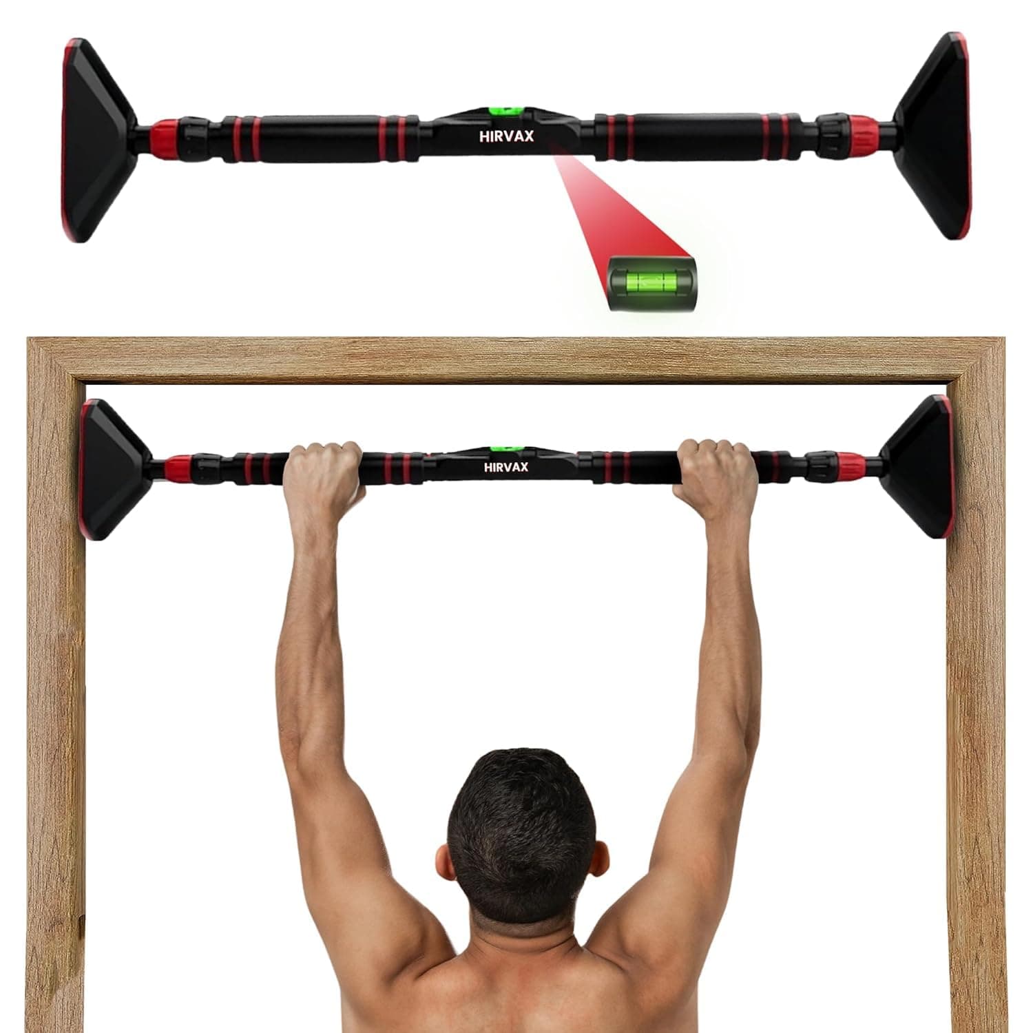 Wall Mounted Pull Up Bar for Home Workout | No-Screw Installation | Anti-Skid Grip for Pull-Ups, Chin-Ups, Push-Ups, Sit-Ups, and Stretching Adjustable Upper Body and Core Workout Bar | Body Building Equipment to Increase Height & Strength (Pull up bar Multi color) (Black)