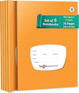Soft Brown Cover Maths Square Ruled Notebooks | Square 1 Inch | 76 Pages A5 Size |18 Cm X 24 Cm Approx |Pack Of 6 Books | Gsm 58