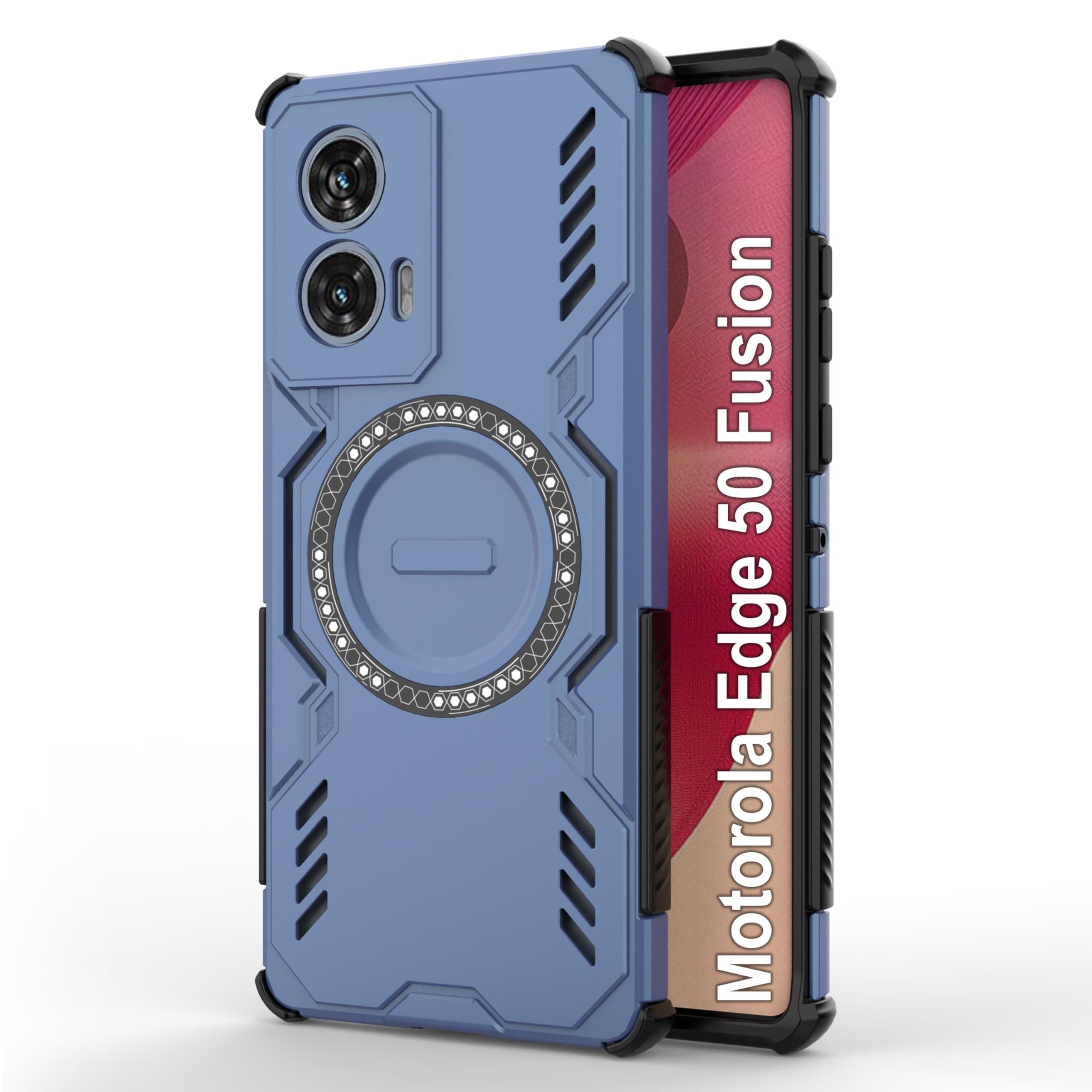 Zapcase Back Case Cover for Motorola Edge 50 Fusion | Magnetic Case with Built-in Metal Ring | Supports MagSafe Charger, Wallet & Car Mount | Shockproof Hybrid PC + TPU | Blue