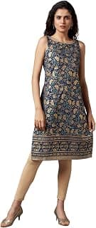 Aurelia Women's Polyester Straight Fit Straight Floral Band Collar Kurta