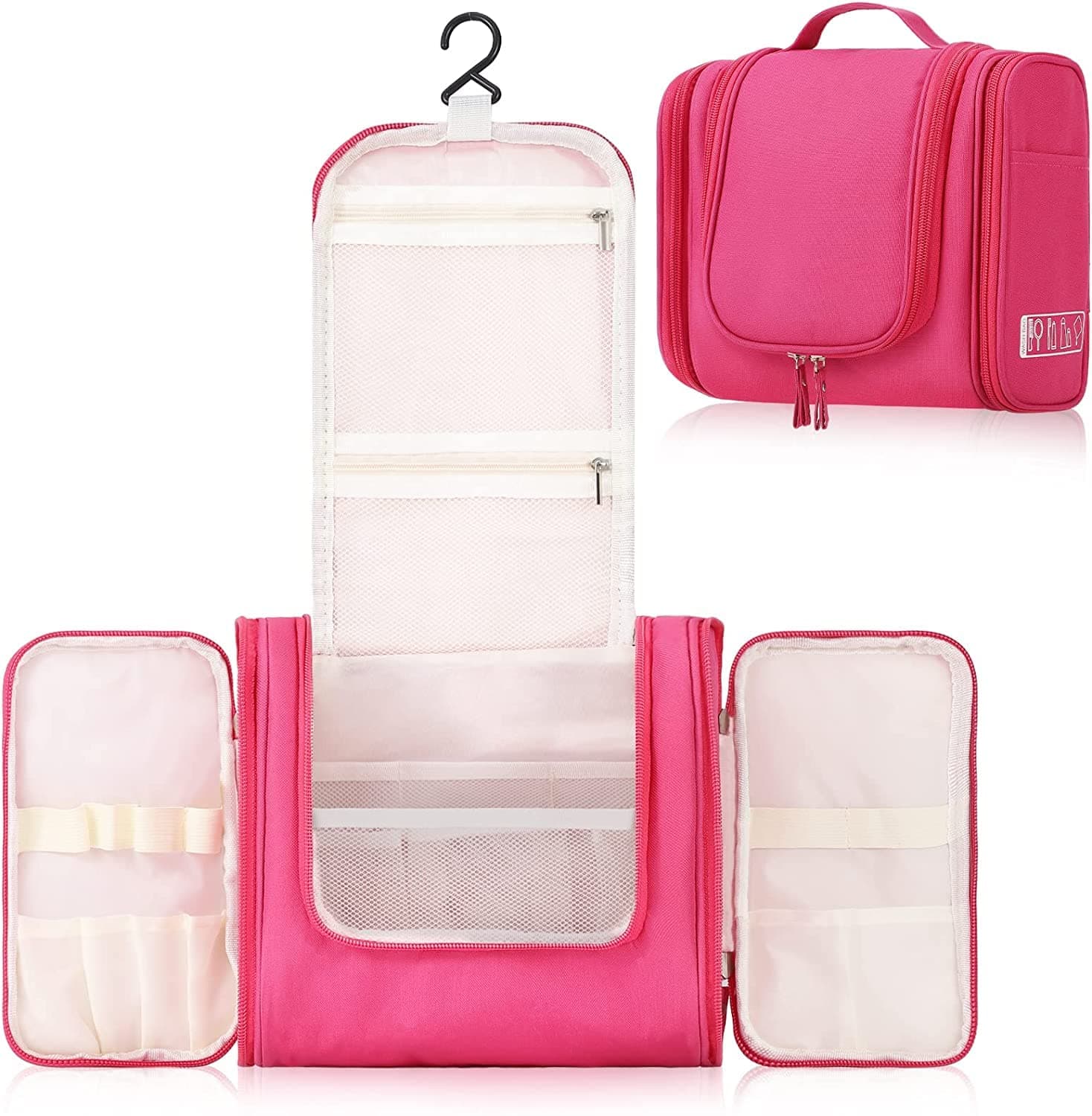 House of Quirk Hanging Toiletry Kit Bag Extra Large Capacity Travel Organizer Bags For Men And Women Durable Waterproof Nylon Makeup Bag For Toiletries,Cosmetics, Brushes (Baby Pink),W-11 Cm