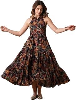 Globus Women's Rayon Blend Fit and Flare Maxi Ethnic Dress (A22IWCDRRYSS0601- Blue