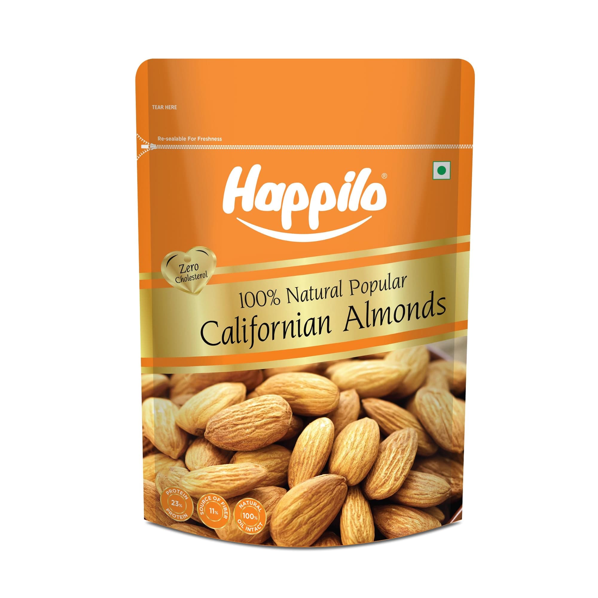 Happilo Natural Popular Almonds 200g | Badam Giri, Healthy Snacks, Dry Fruits | Crunchy Real Nuts | High in Fiber | Rich in Protein | Magnesium | Phosphorus | Dietary Fibre | Zero Cholesterol