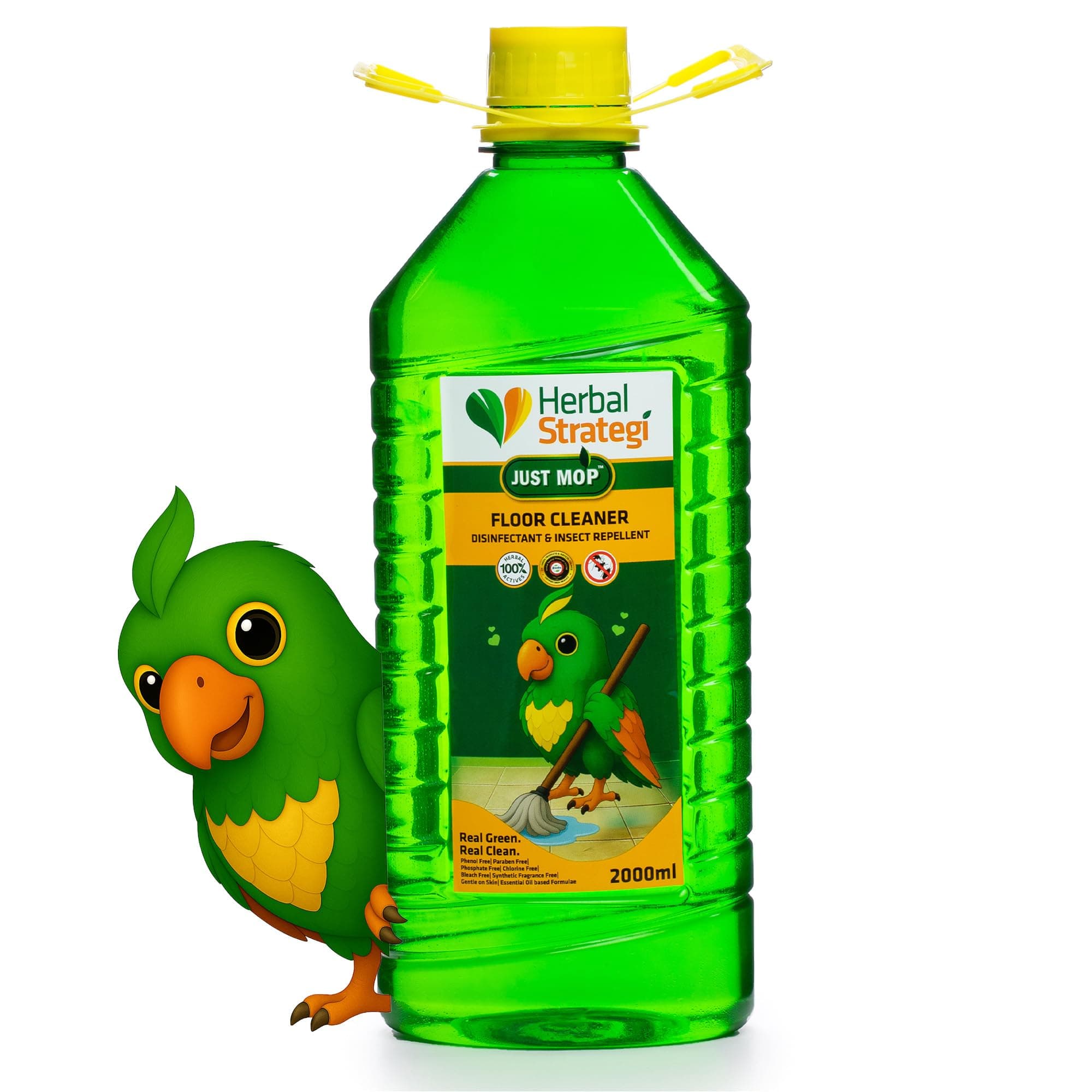 Herbal Strategi Just Mop Herbal Floor Cleaner Liquid, Natural Disinfectant & Insect Repellent, 2L