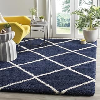 Naze Shaggy Carpet for Living Room Modern Geometric Rug Soft Thick Plush Area Rug | Home Floor Décor,Hall,Bed Room, 3x4 Feet (Blue Box)