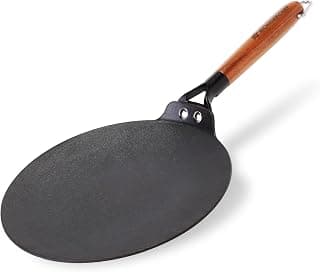 Wonderchef Ferro Light-Weight Cast-Iron Roti Tawa | 26cm | Pre-Seasoned with 100% Vegetable Oil | 40% Lighter Than Regular Cast-Iron Cookware | Cool-Touch Real Acacia Wood Handles | 10-Year Warranty