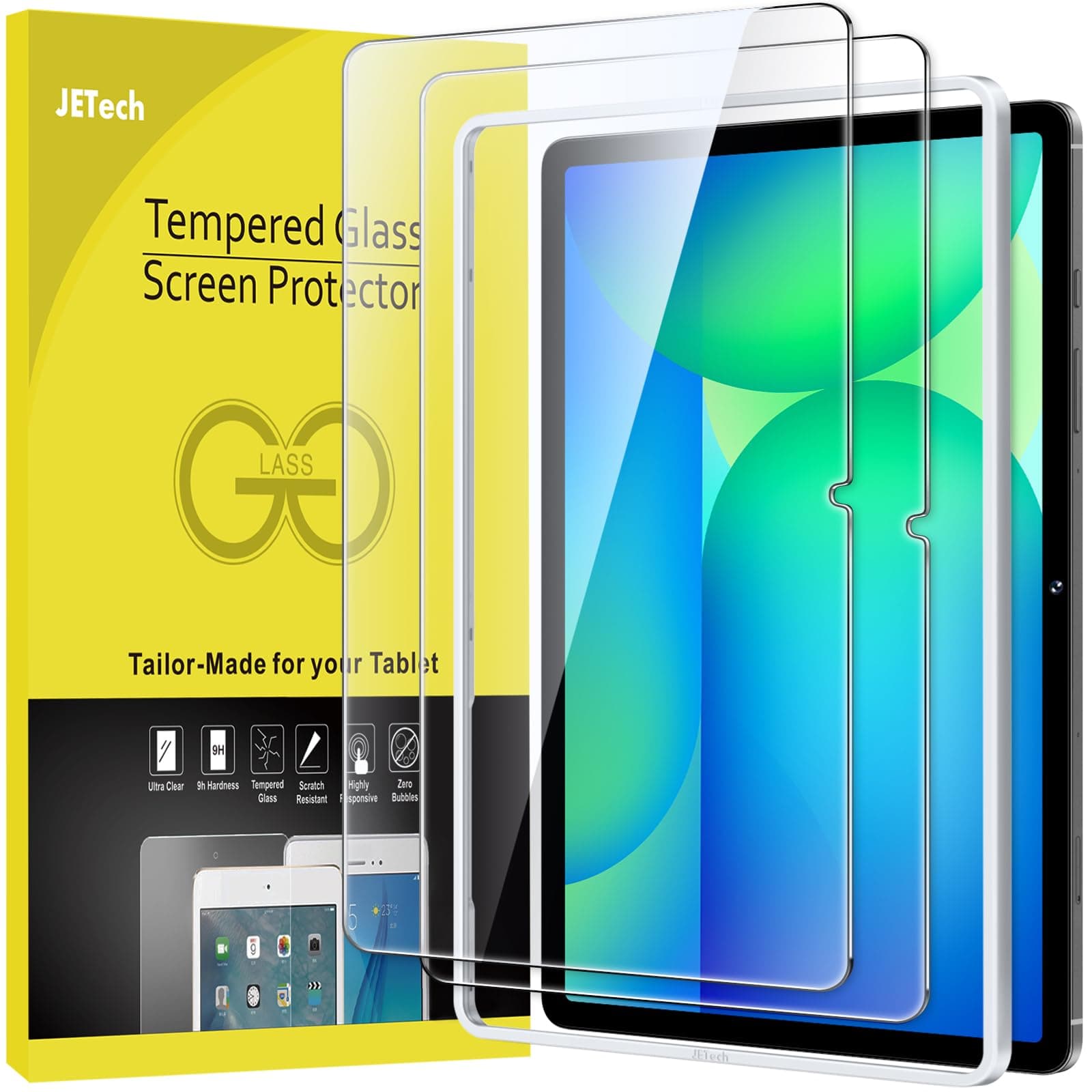JETech Tempered Glass Screen Protector Guard for Samsung Galaxy Tab S10 FE Plus/S10 FE+ 2025 (13.1 Inch), with Easy Installation Frame, HD Clear, 2-Pack