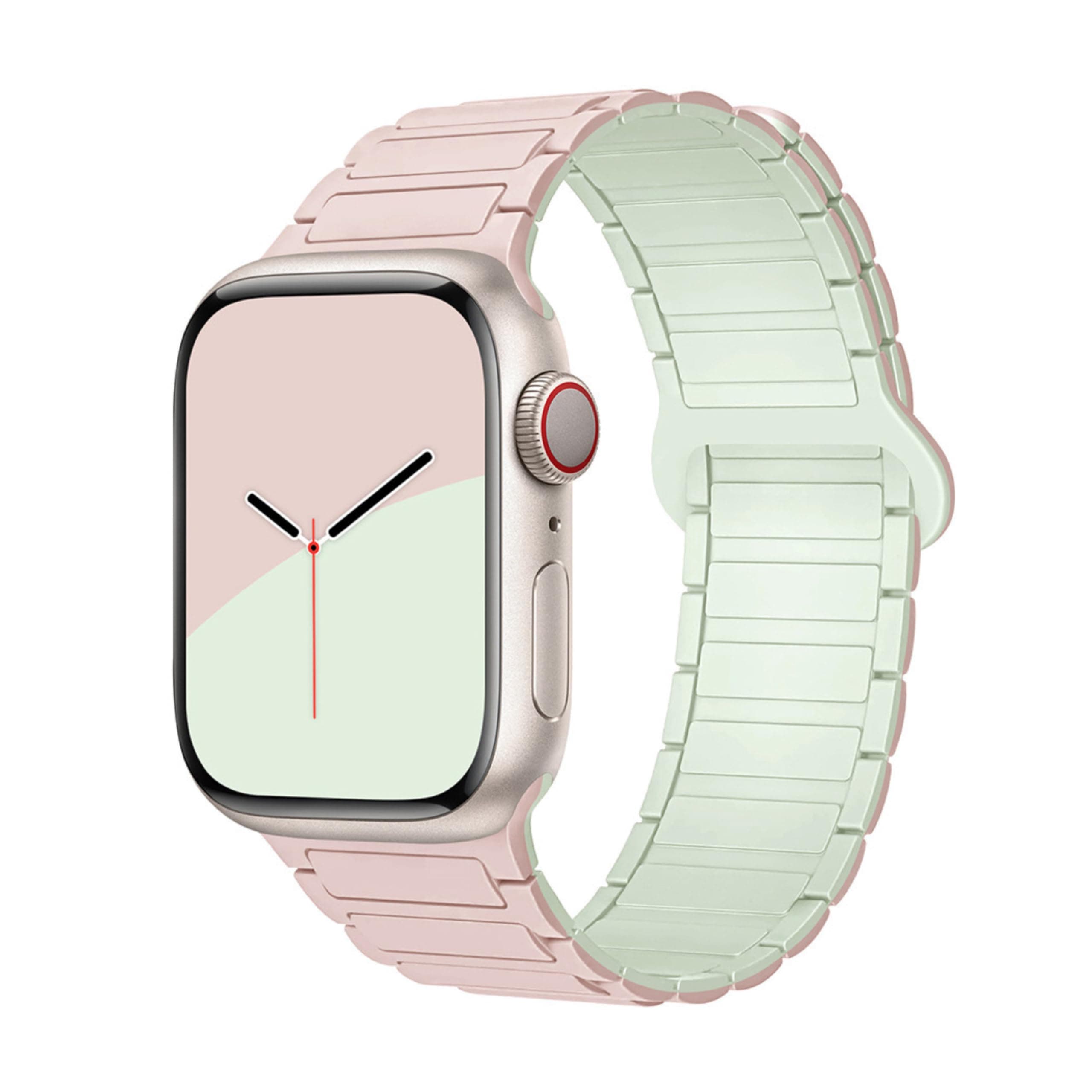 GUOi® Magnetic Silicone Watchband Compatible with Apple Watch Ultra 2＆Ultra 49mm 45mm 44mm 42mm 46mm-Men&Women Strap for iWatch Se10/9/8/7/6/5/4/3/2/1 SE 46/44/45/49/42mm(Series 3/2/1)-Pink+Softmint