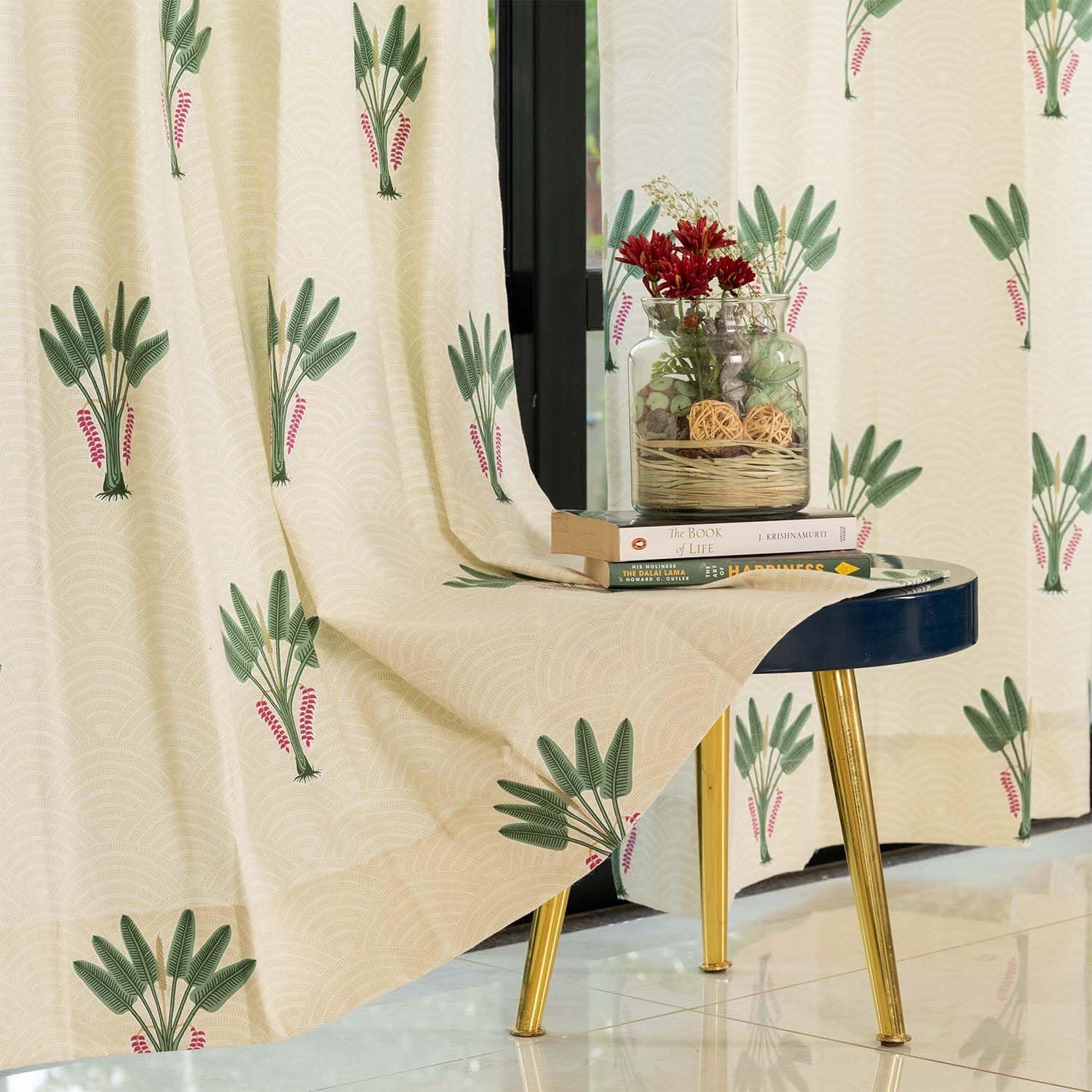 Urban Space 100% Cotton Curtains 8 feet Long Set of 2, 60-65% Room Darkening Curtains, Decorative Curtains with Eyelets/Rings for Hanging, Tieback Included (Palm Lagoon Green, 8 feet x 4 feet)